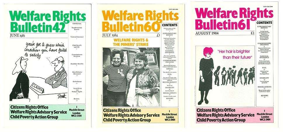 thumbnail images of past editions front covers of the Welfare Rights Bulletin