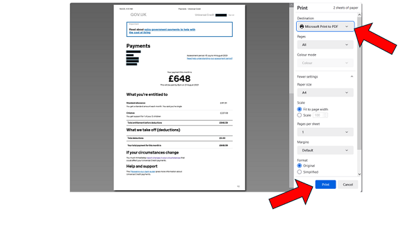 Screenshot showing how to PDF UC payment