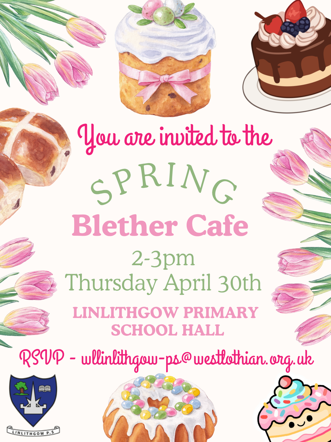 Invitation for the Spring Blether Cafe at Linlithgow Primary School
