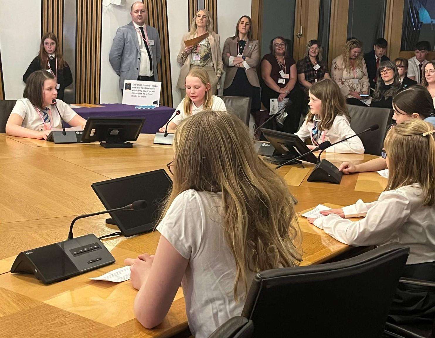 Linlithgow Primary School equity group at Scottish Parliament event
