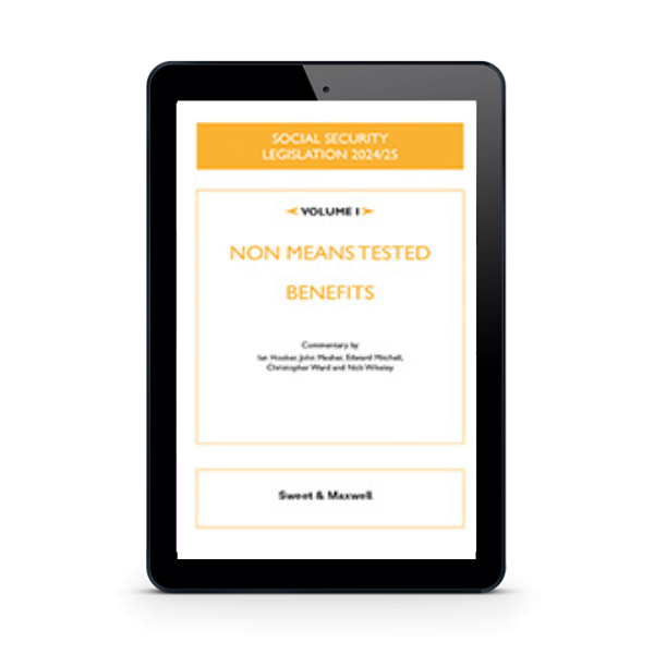 Tablet showing eBook: Social Security Legislation 2024/25, Volume I: Non-Means-Tested Benefits